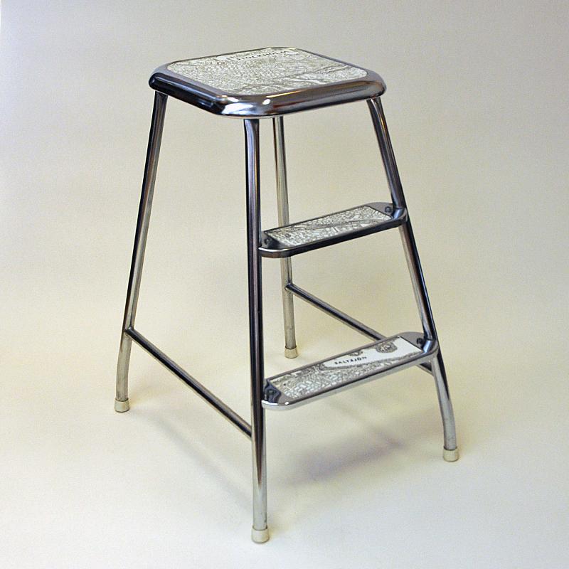 The Swedish classicer - and for ever useful step stool of steel with a classic chrome finnish made by Awab in the 1950s.
Steady and multifunctional stool with two steps in front and a solid square top seat. The stool is very practical to have as an