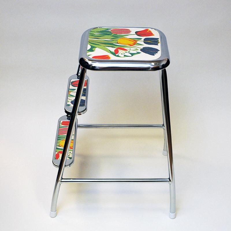 Swedish Midcentury Step Stool of Chromed Steel by Awab 1950s In Good Condition In Stockholm, SE