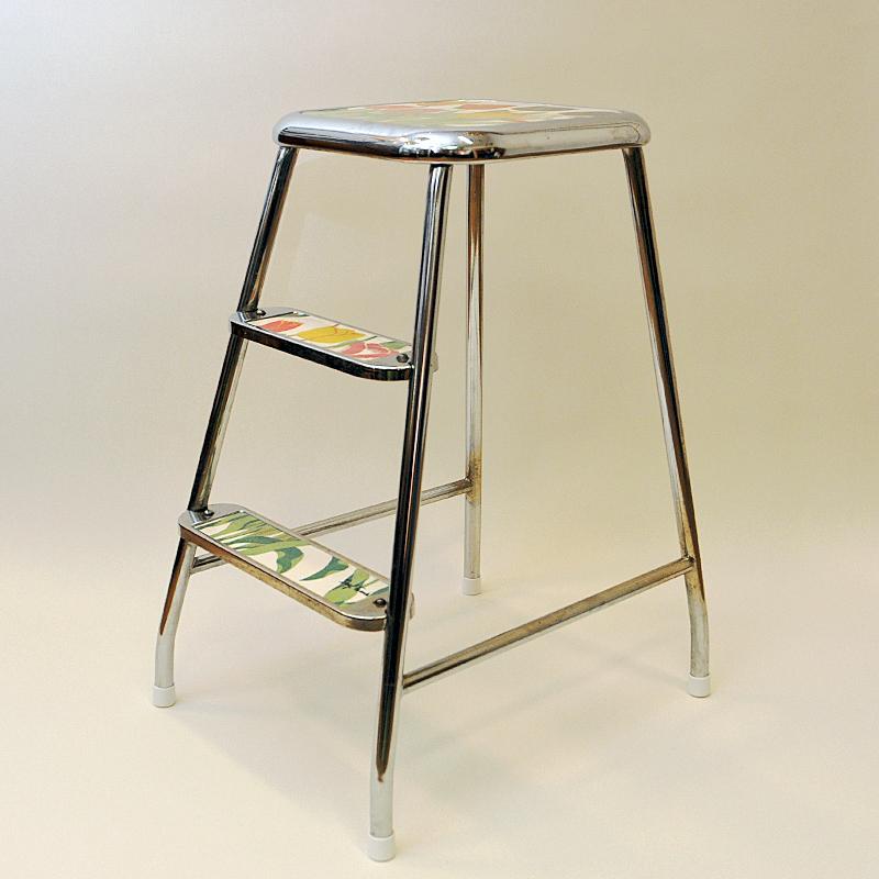 Swedish Midcentury Step Stool of Chromed Steel by Lindqvist, Motala, 1950s In Good Condition In Stockholm, SE