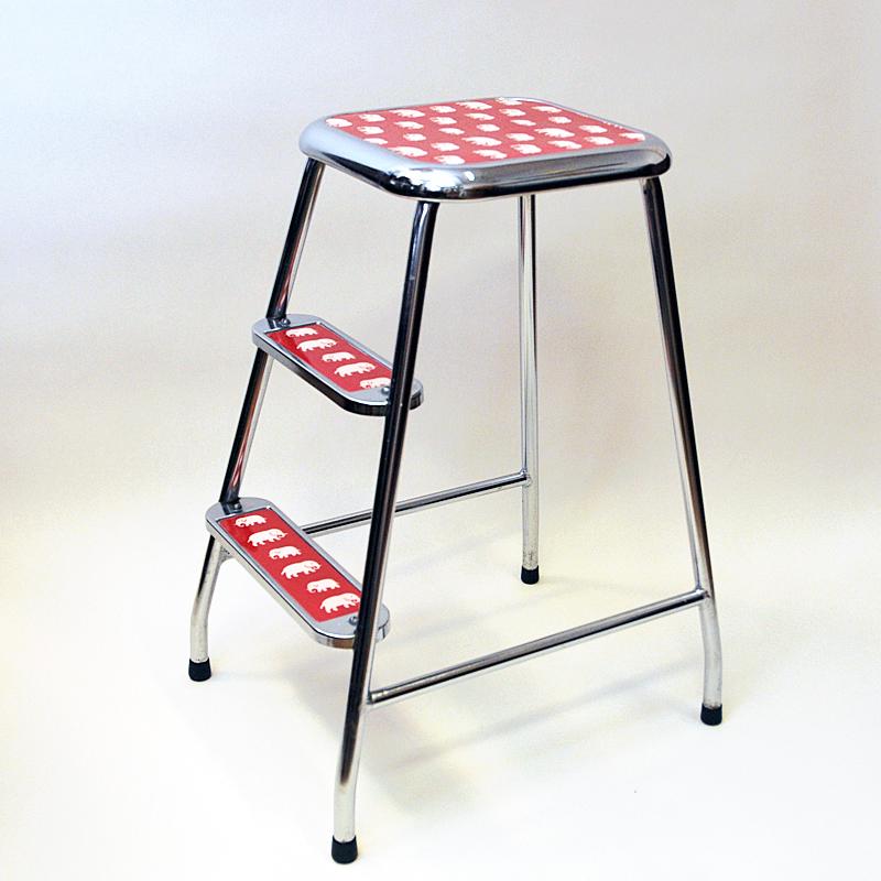 Stainless Steel Swedish Midcentury Step Stool of Chromed Steel with Elephant Pattern 1950s