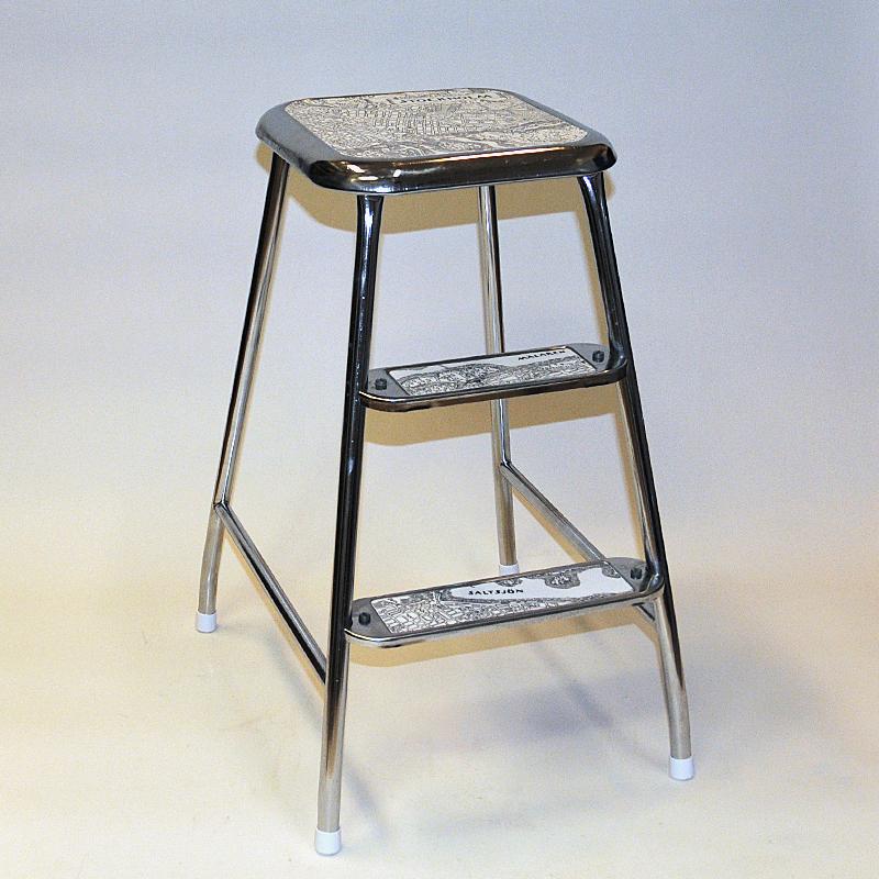 The Swedish classicer - and ever useful step stool of steel with a classic chrome finnish made by Awab in the 1950s.
Steady and multifunctional stool with two steps in front and a solid square top seat. The stool is very practical to have as an
