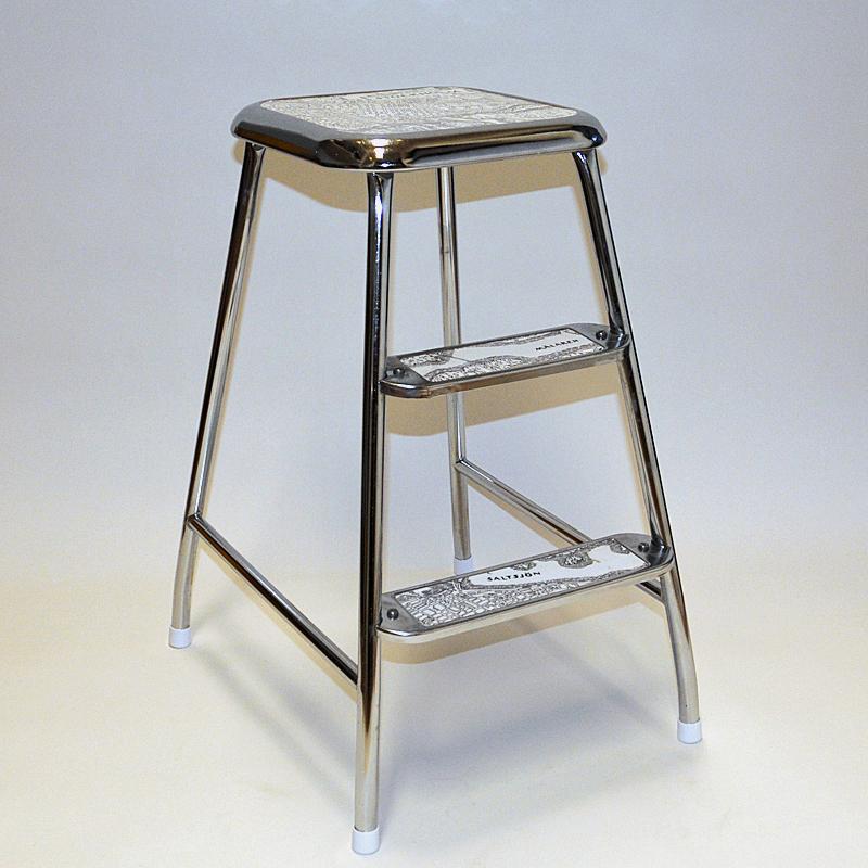 Mid-Century Modern Swedish midcentury step stool Stockholm of chromed steel by Awab 1950s