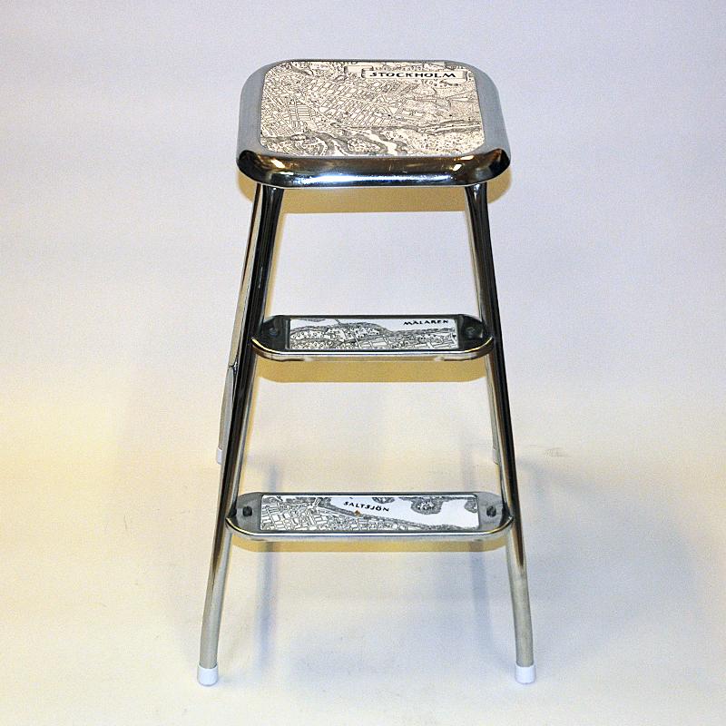Mid-Century Modern Swedish midcentury step stool Stockholm of chromed steel by Awab 1950s