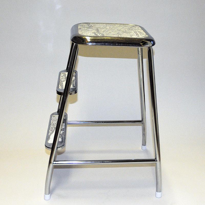 Polished Swedish midcentury step stool Stockholm of chromed steel by Awab 1950s