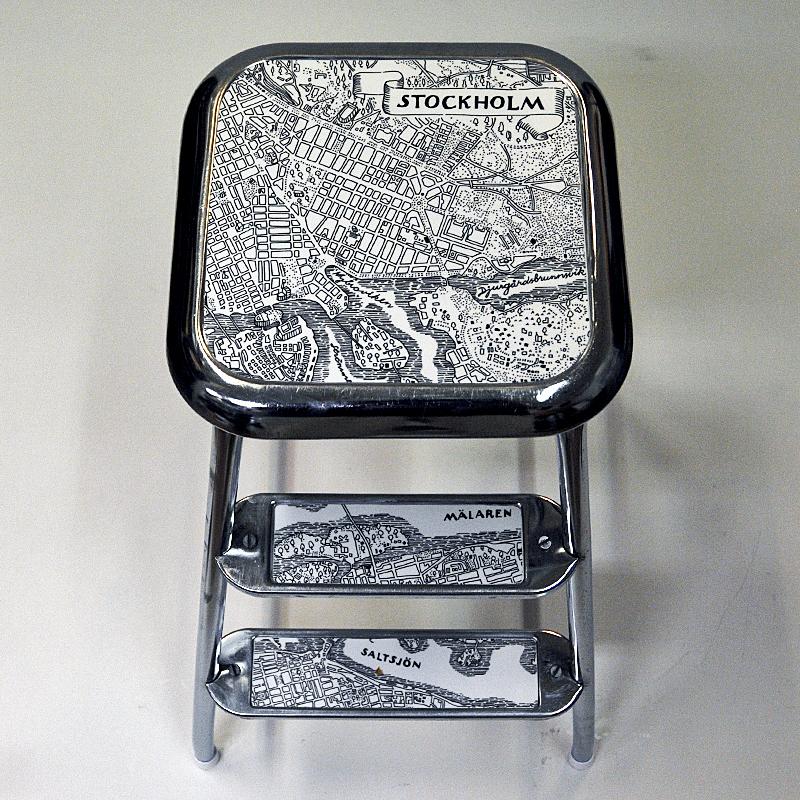 Polished Swedish midcentury step stool Stockholm of chromed steel by Awab 1950s