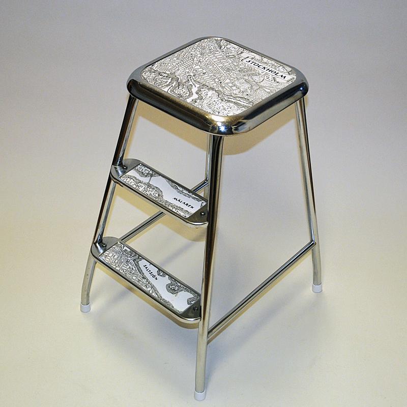 Mid-20th Century Swedish midcentury step stool Stockholm of chromed steel by Awab 1950s