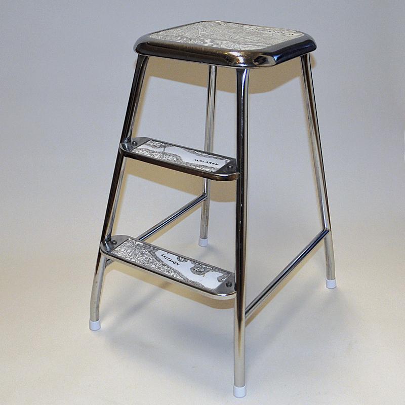 Stainless Steel Swedish midcentury step stool Stockholm of chromed steel by Awab 1950s