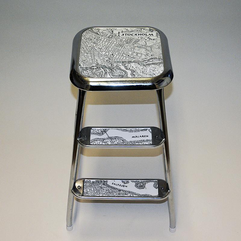 Swedish midcentury step stool Stockholm of chromed steel by Awab 1950s 1