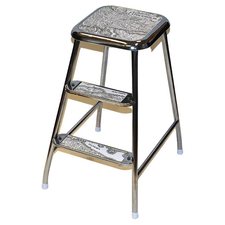 Swedish midcentury step stool Stockholm of chromed steel by Awab 1950s
