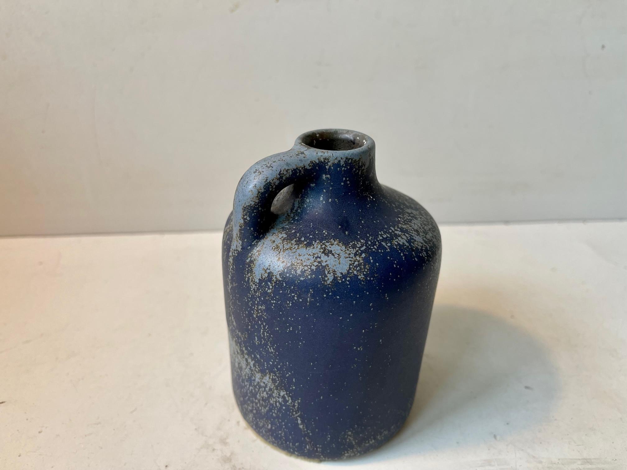 Glazed Swedish Midcentury Stoneware Vase with Speckled Blue Glaze, 1960s