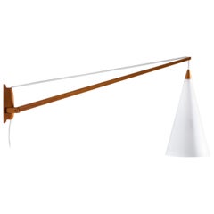 Swedish Midcentury Swiveling Wall Lamp in Acrylic and Teak by Luxus