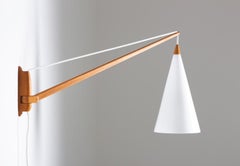 Swedish Midcentury Swiveling Wall Lamp in Acrylic and Teak by Luxus