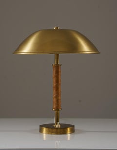 Swedish Midcentury Table Lamp in Brass and Leather by Böhlmarks