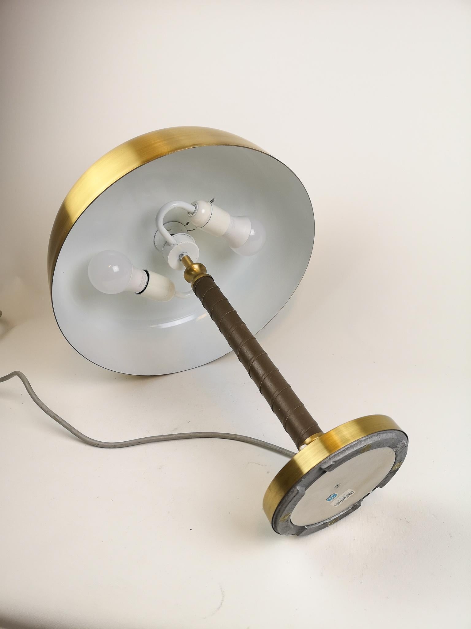 Swedish Midcentury Table Lamp in Brass and Leather by Boréns 2