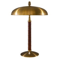 Swedish Midcentury Table Lamp in Brass and Leather by Einar Bäckström