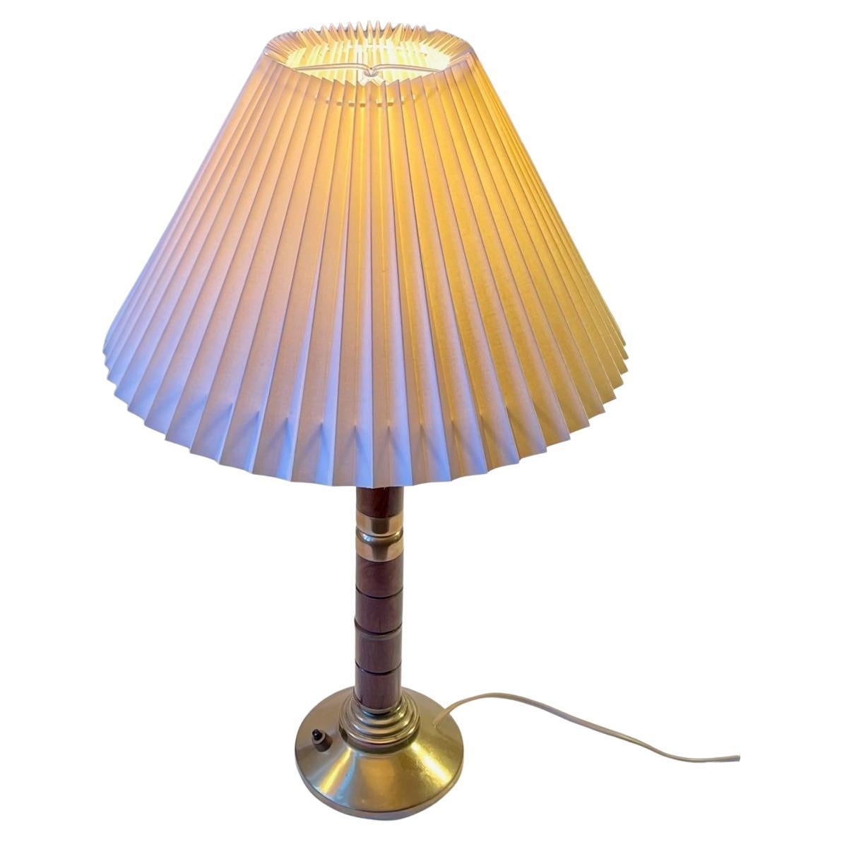 Swedish Midcentury Table Lamp in Brass and Mahogany, 1960s For Sale