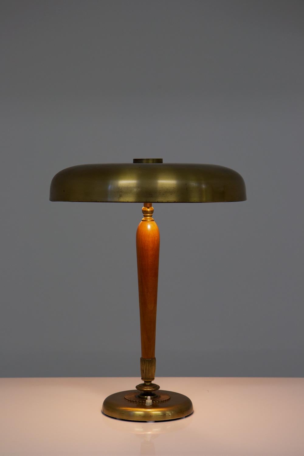Wood Swedish Midcentury Table Lamp in Brass