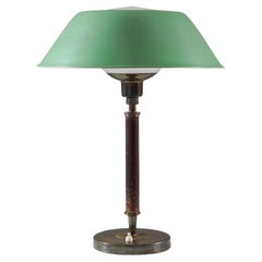 Swedish Midcentury Table Lamp in Brass, Glass and Leather