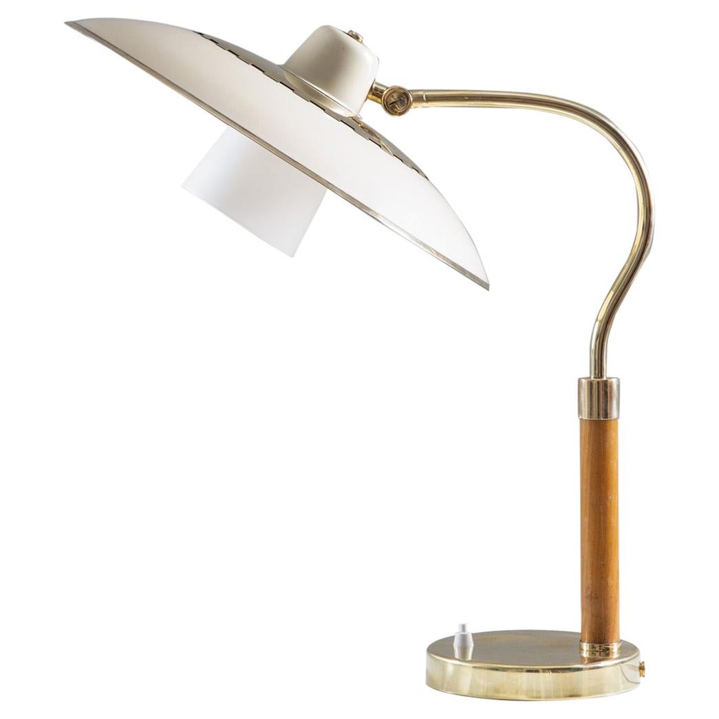 Swedish Midcentury Table Lamp Model 600 by Boréns in Brass, Glass and Wood For Sale