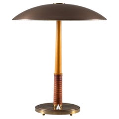 Swedish Midcentury Table Lamp in Mahogany and Leather by Böhlmarks