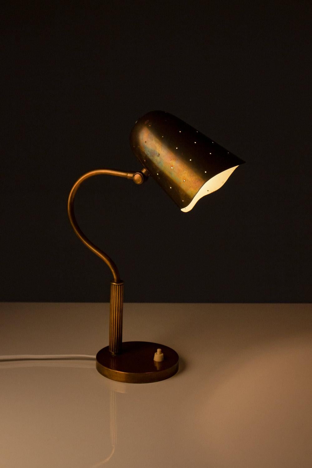 Swedish Midcentury Table Lamp in Perforated Brass In Good Condition In Karlstad, SE