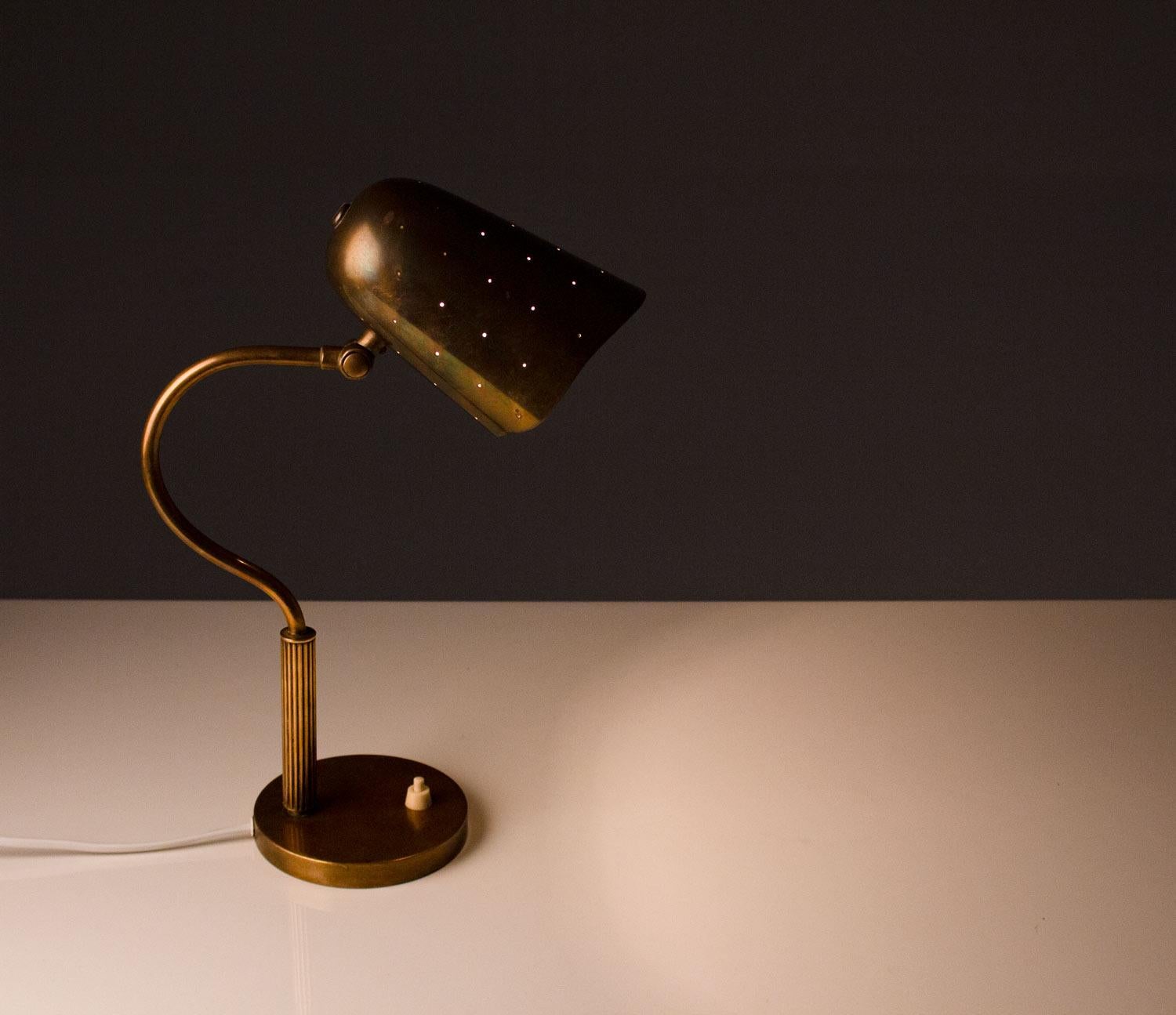20th Century Swedish Midcentury Table Lamp in Perforated Brass
