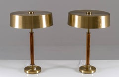 Swedish Midcentury Table Lamps in Brass and Wood by Boréns