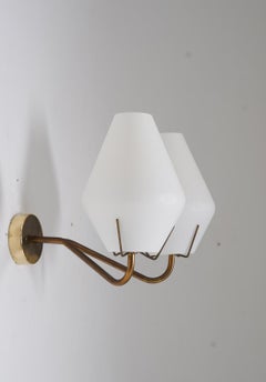 Swedish Midcentury Wall Lamps in Brass and Glass by ASEA