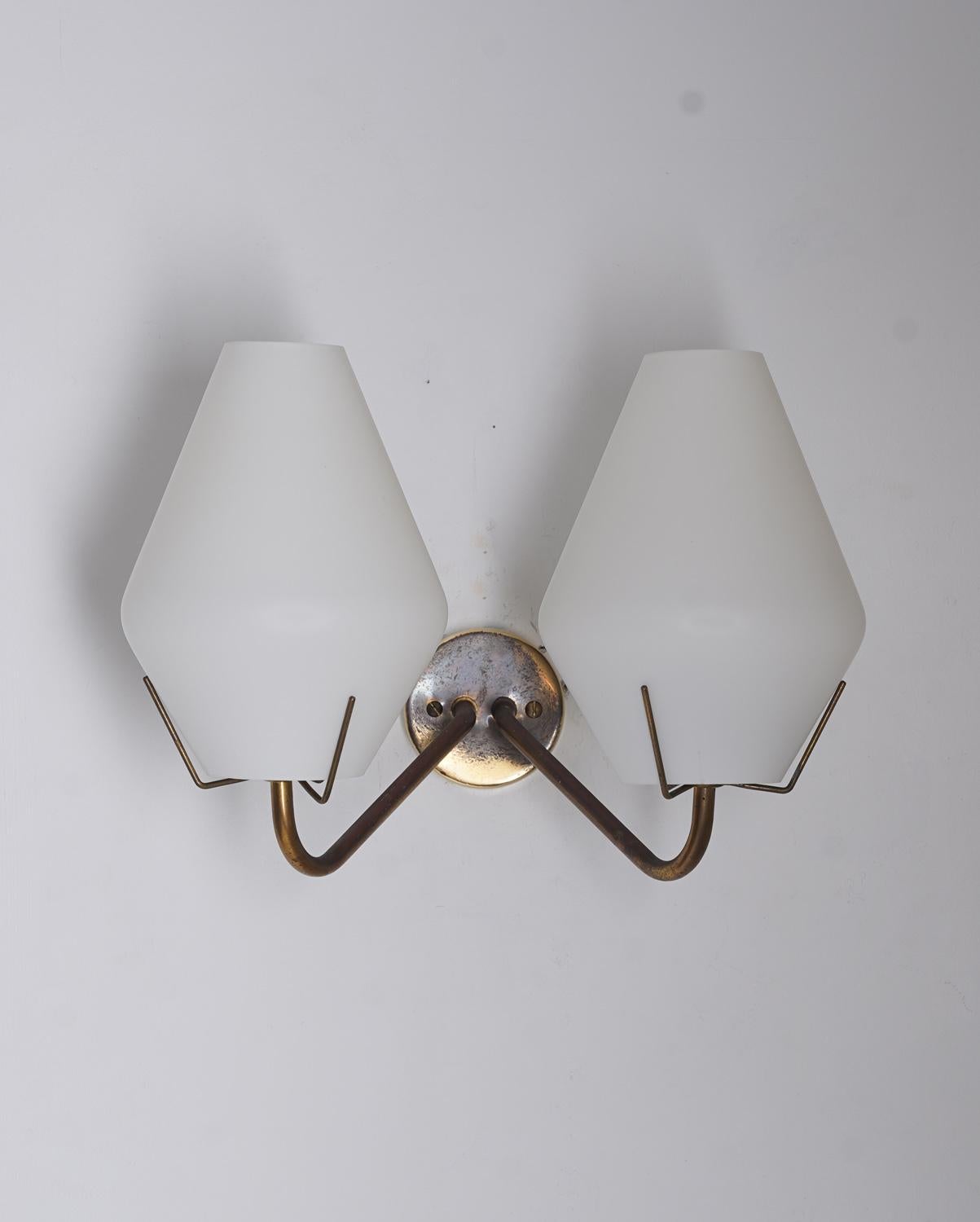 20th Century Swedish Midcentury Wall Lamps in Brass and Glass by ASEA For Sale
