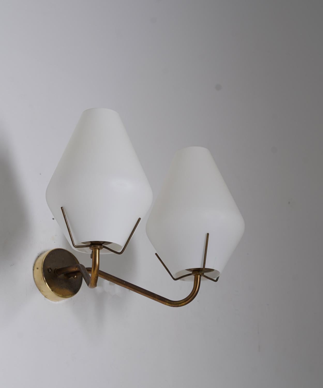 Swedish Midcentury Wall Lamps in Brass and Glass by ASEA For Sale 1
