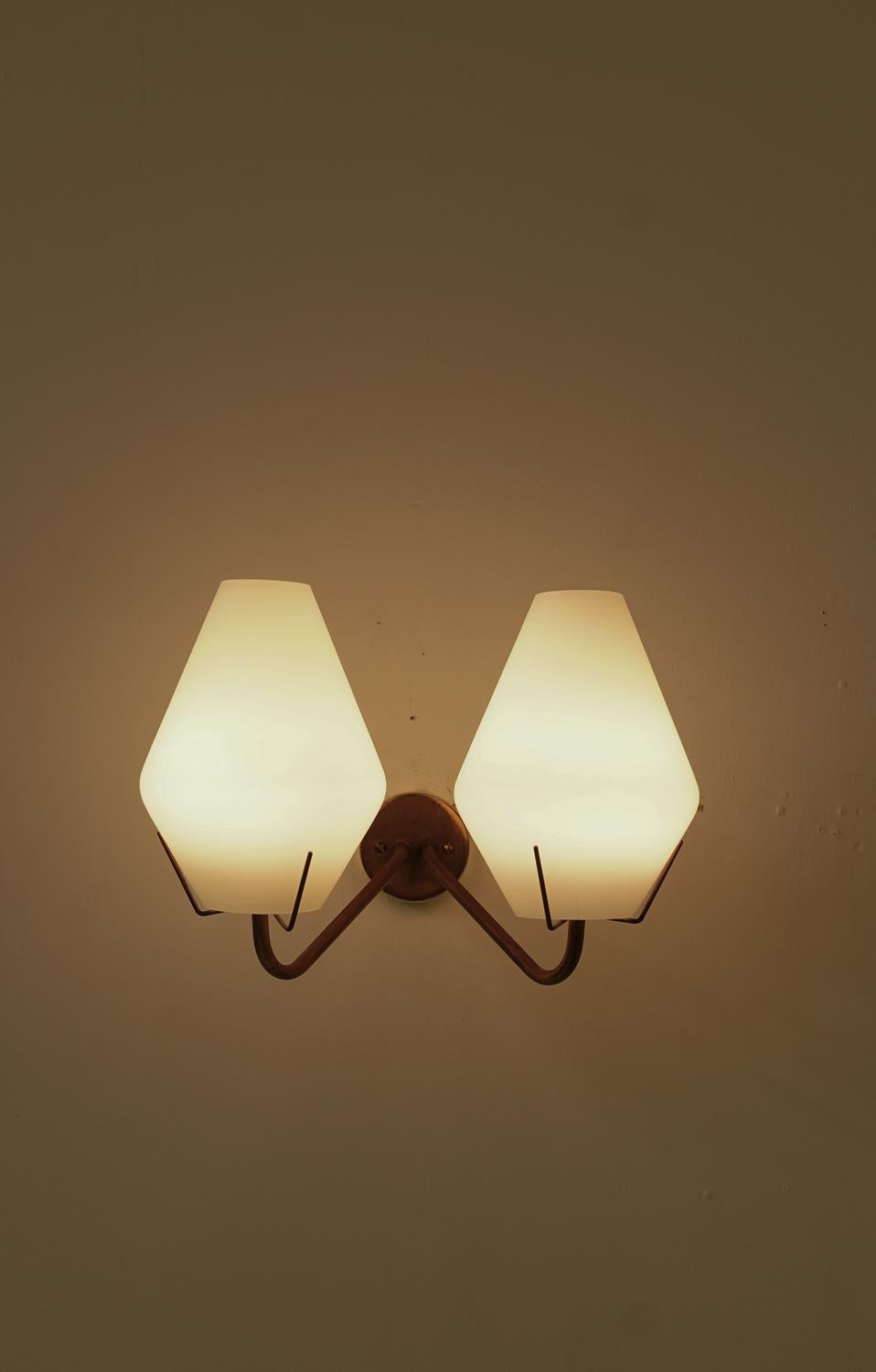 Swedish Midcentury Wall Lamps in Brass and Glass by ASEA For Sale 5