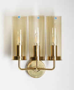 Swedish Midcentury Wall Lamps in Brass and Glass by Hans-Agne Jakobsson