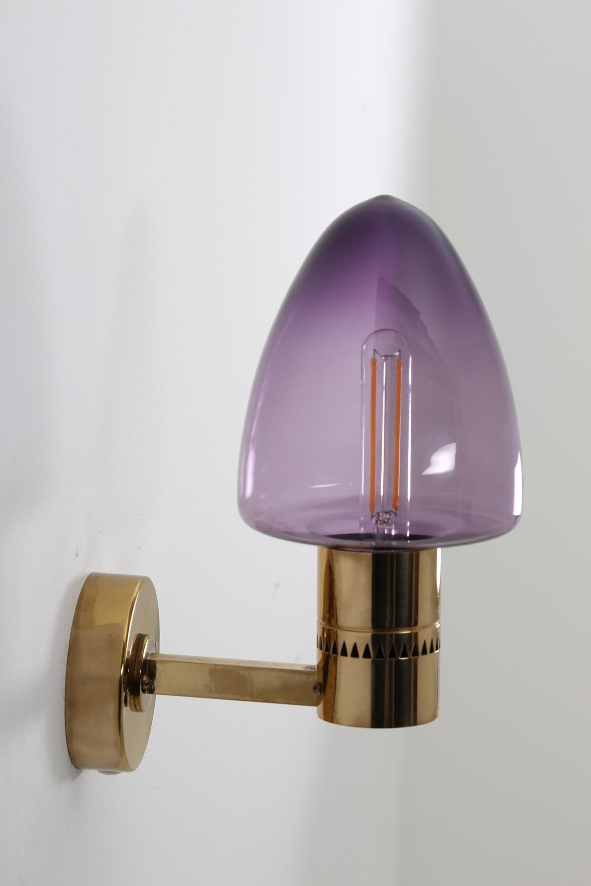 Mid-Century Modern Swedish Midcentury Wall Lamps in Brass and Glass by Hans-Agne Jakobsson