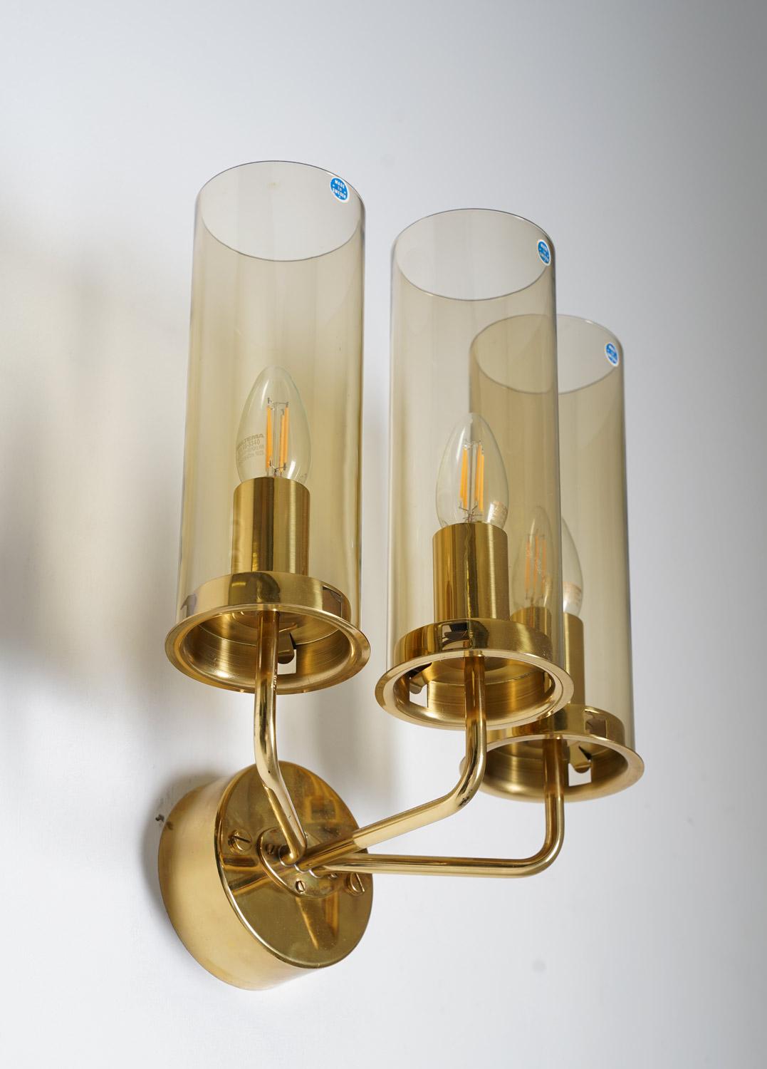 Mid-Century Modern Swedish Midcentury Wall Lamps in Brass and Glass by Hans-Agne Jakobsson For Sale