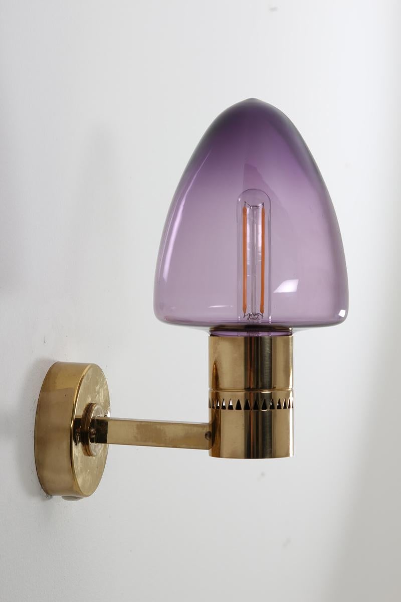 20th Century Swedish Midcentury Wall Lamps in Brass and Glass by Hans-Agne Jakobsson
