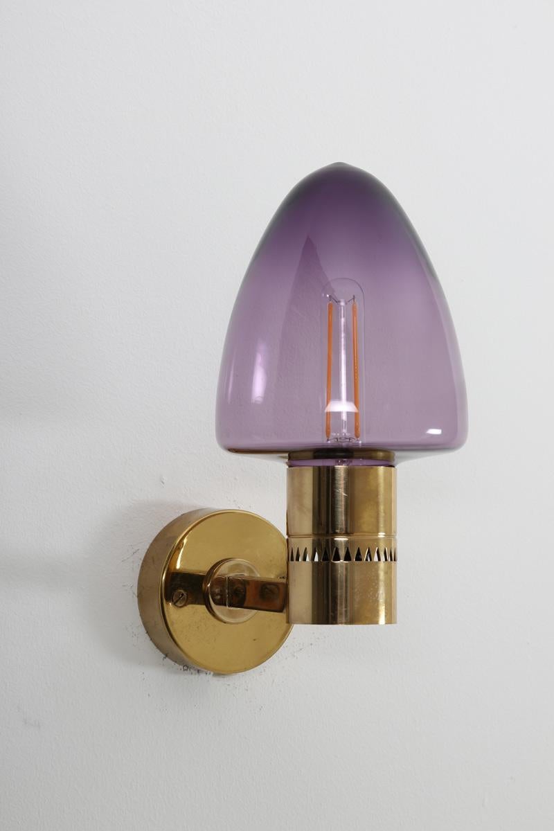 Swedish Midcentury Wall Lamps in Brass and Glass by Hans-Agne Jakobsson 1