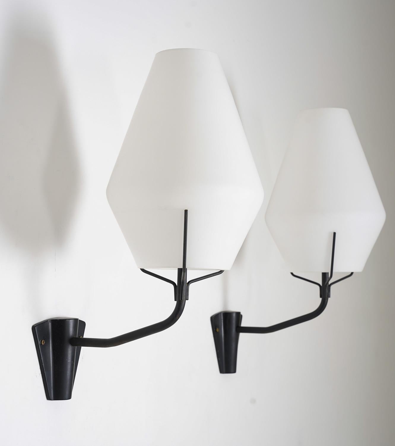 Mid-Century Modern Swedish Midcentury Wall Lamps in Metal and Glass by ASEA For Sale