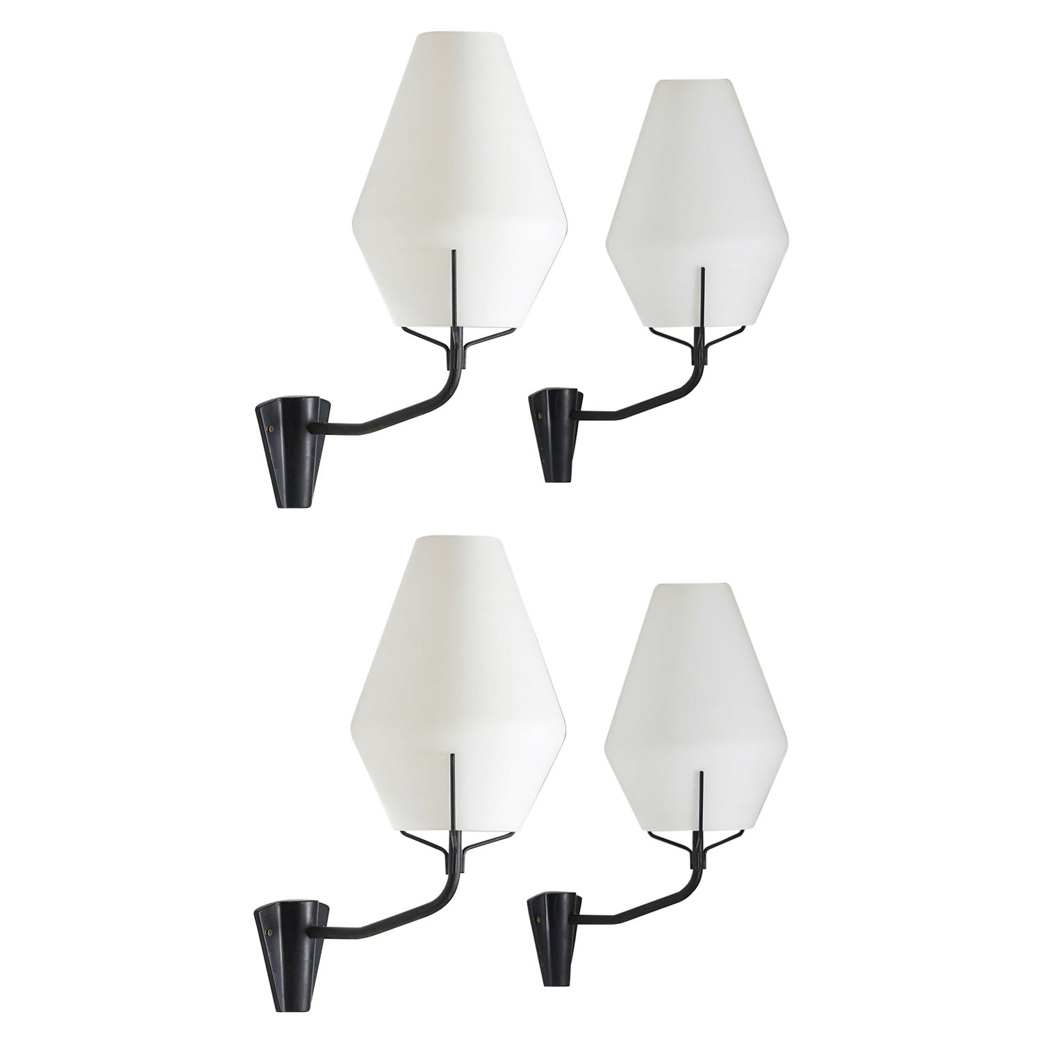 Lampade da parete svedesi del Medioevo in metallo e vetro di ASEA