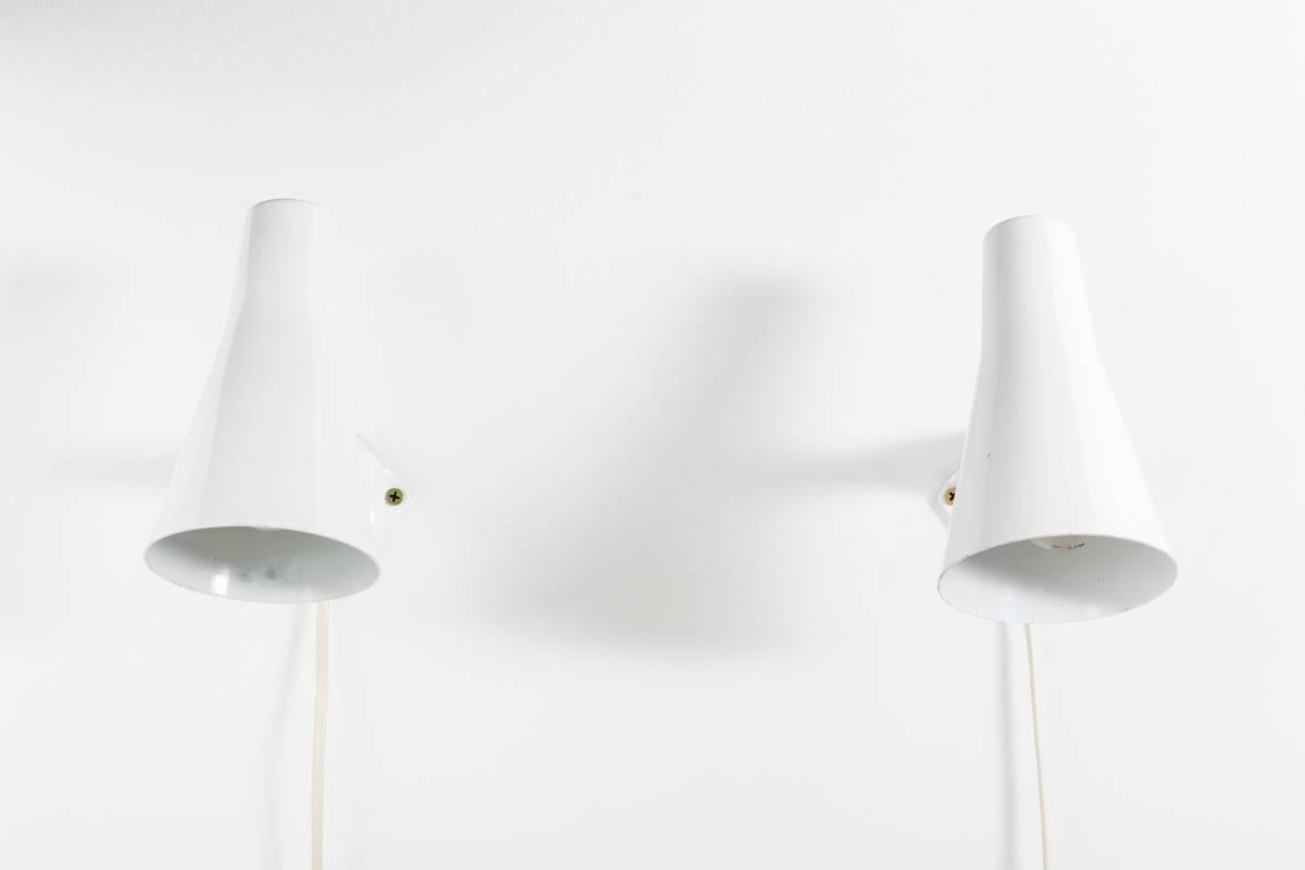 Mid-Century Modern Swedish Midcentury Wall Lamps in White Metal by ASEA