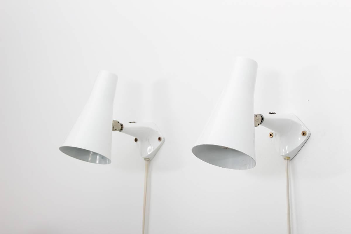 20th Century Swedish Midcentury Wall Lamps in White Metal by ASEA
