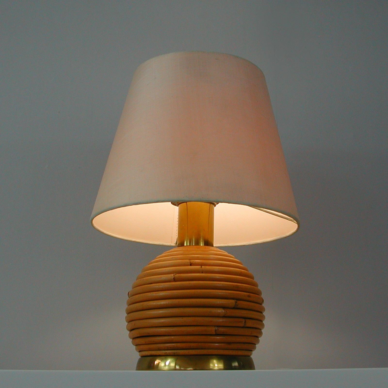 Mid-20th Century Swedish Midcentury Wicker and Brass Globe Table Lamp, 1960s For Sale