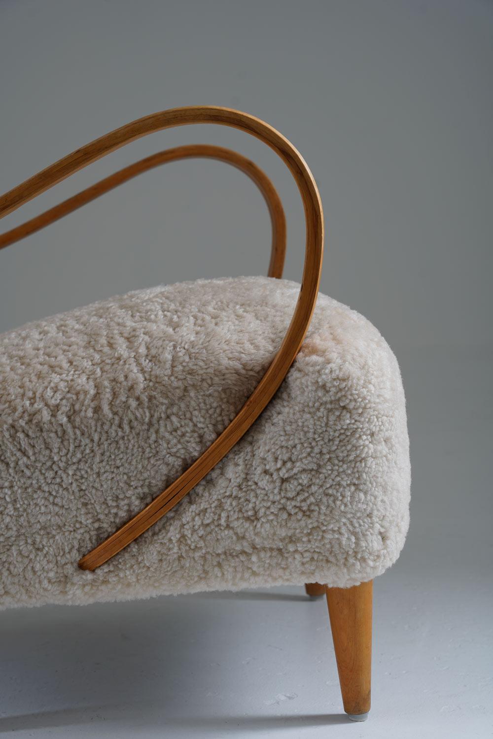 Swedish Midcentury Wingback Lounge Chair in Sheepskin 3