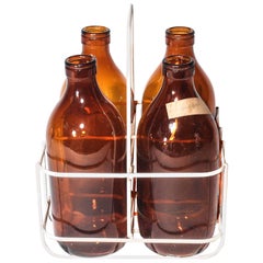 Swedish Milk Bottles and Holder from Early 1900s