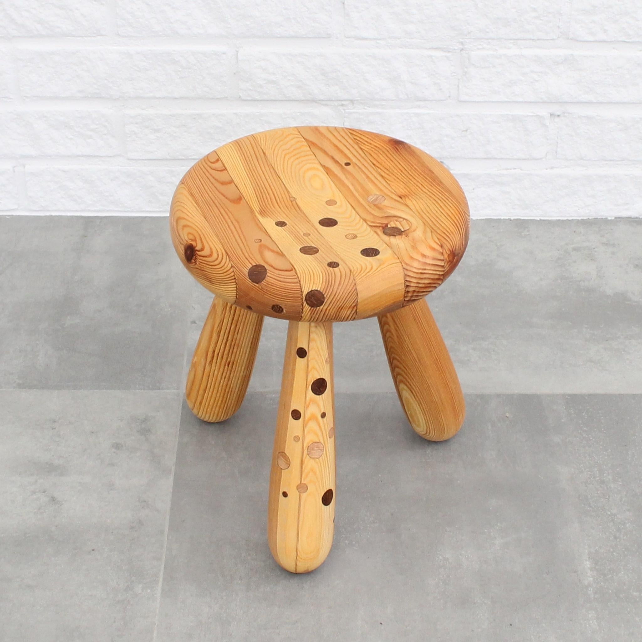 Scandinavian Modern Swedish milking stool in pine and teak by Andreas Zätterqvist For Sale