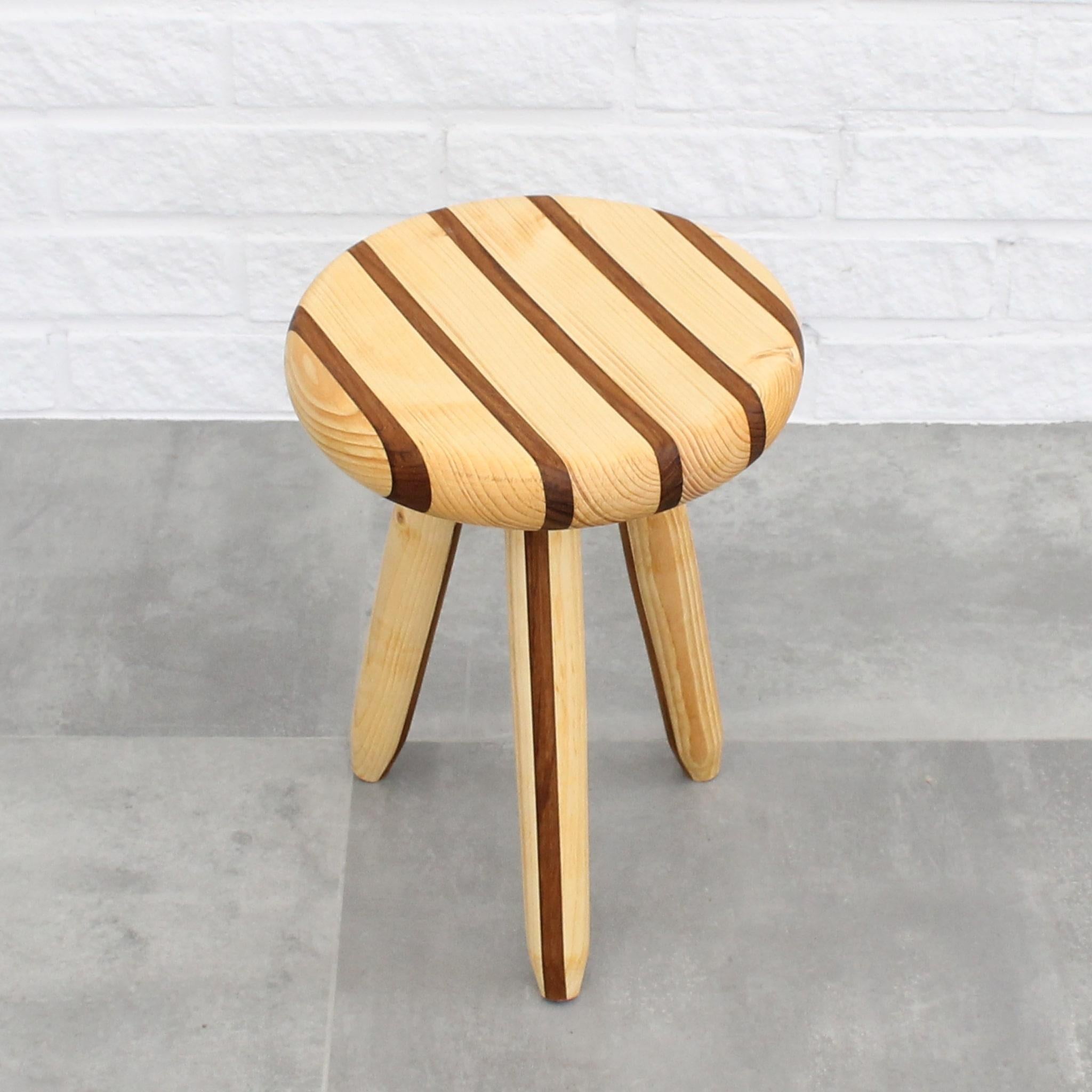Scandinavian Modern Swedish milking stool in pine and teak by Andreas Zätterqvist