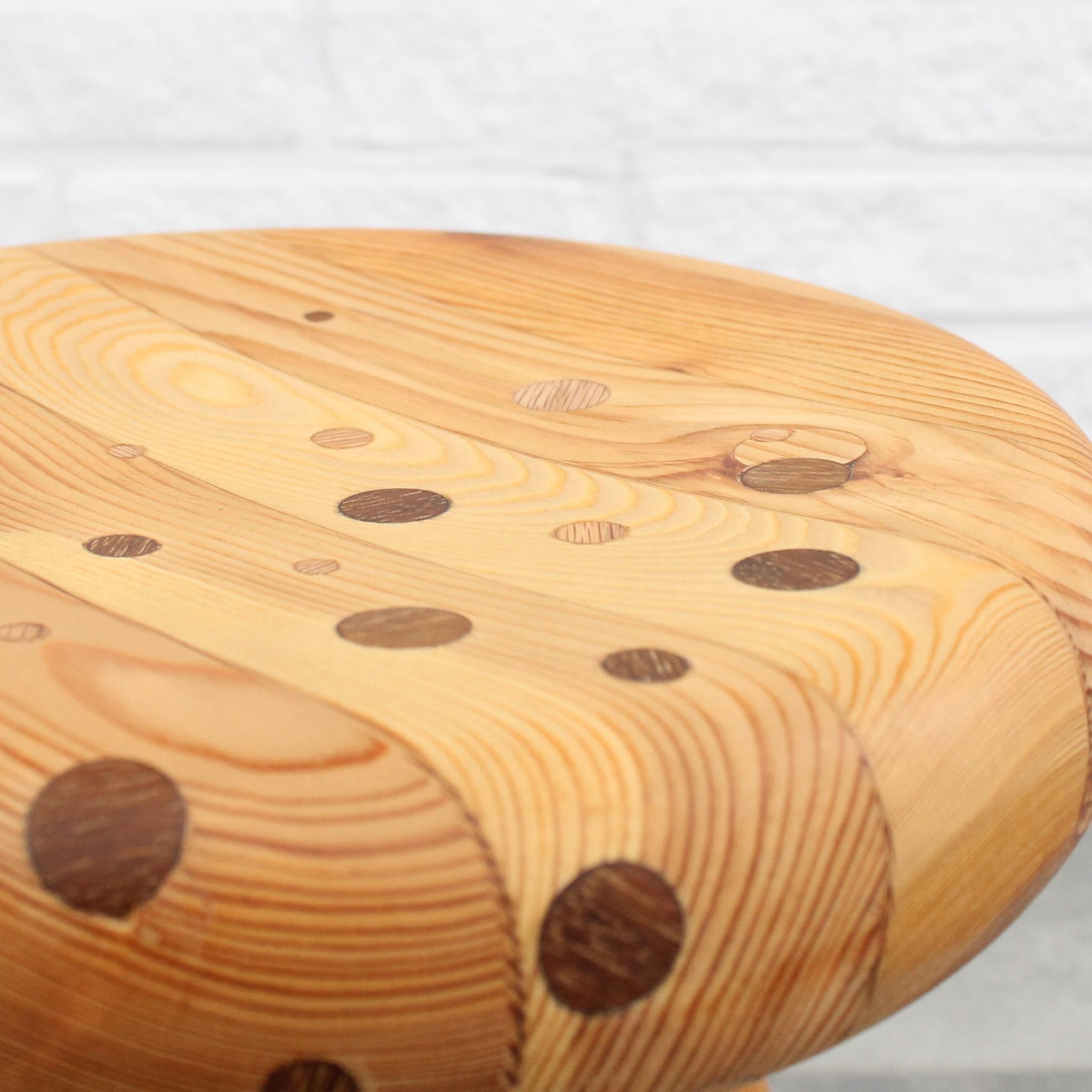 Contemporary Swedish milking stool in pine and teak by Andreas Zätterqvist For Sale