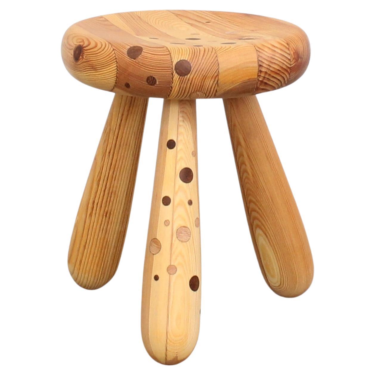 Swedish milking stool in pine and teak by Andreas Zätterqvist For Sale