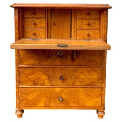 Antique Swedish Miniature Birch Secretary Writing Desk, 19th Century