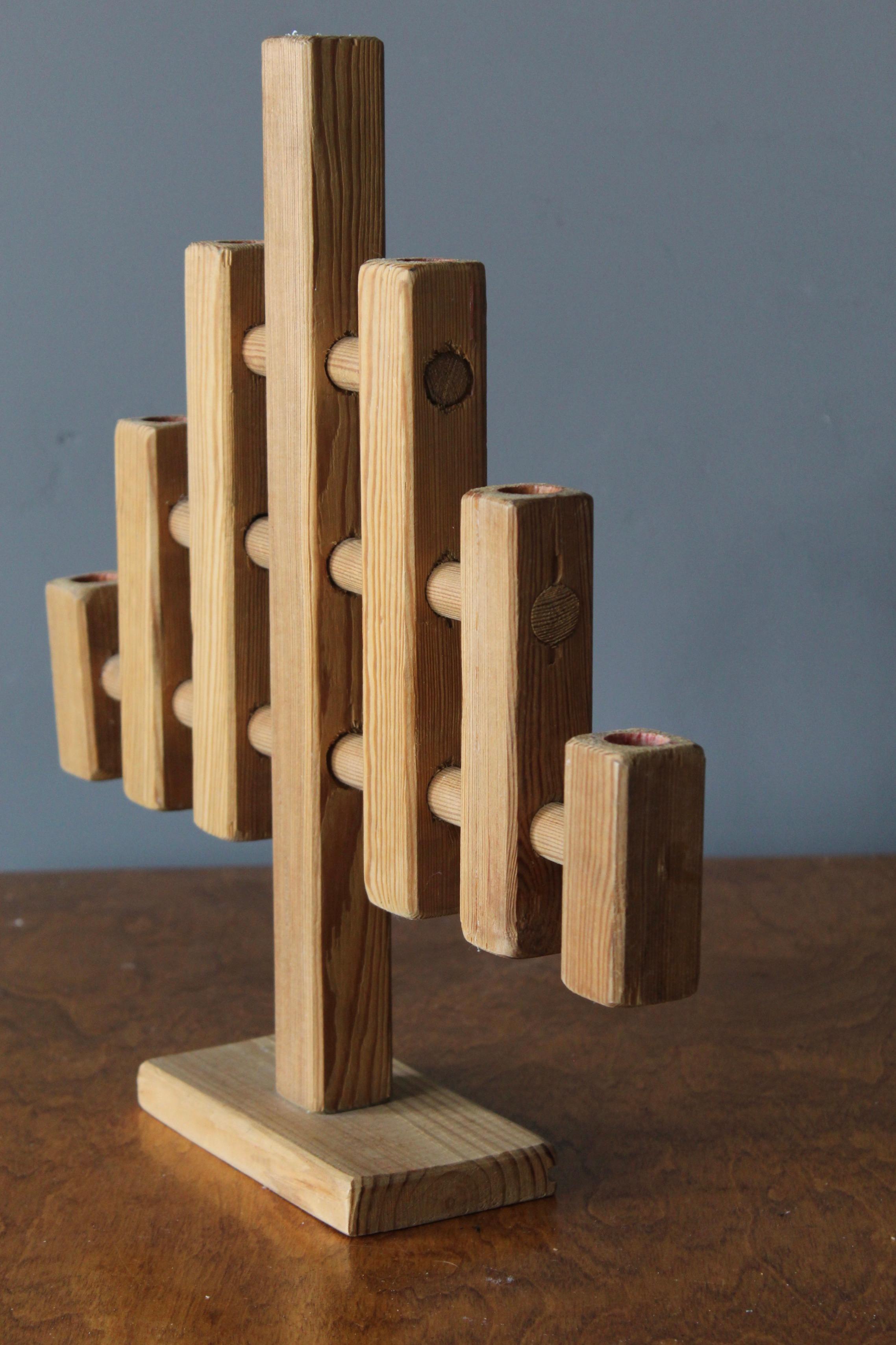Swedish, Minimalist Candelabra, Solid Pine, Sweden, 1960s In Good Condition In High Point, NC
