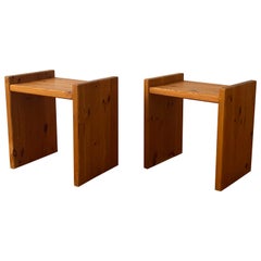 Swedish, Minimalist Night Stands or Side Tables, Solid Pine, Sweden, 1970s